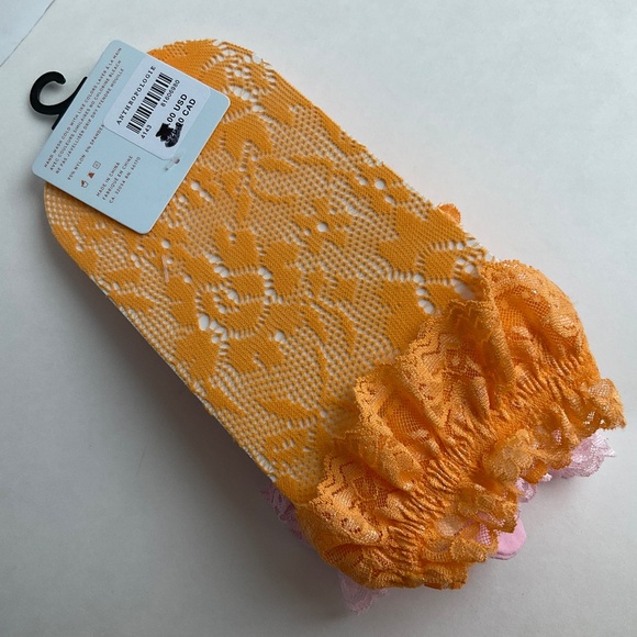Anthropologie Hosiery Set of Two Ruffle Lace Socks 2 Pairs Orange & Pink… - Picture 2 of 11